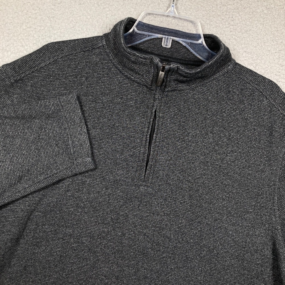 Van Heusen Quarter Zip Pullover Mens XL Gray Never Tuck Classic Fit Micro Stripe